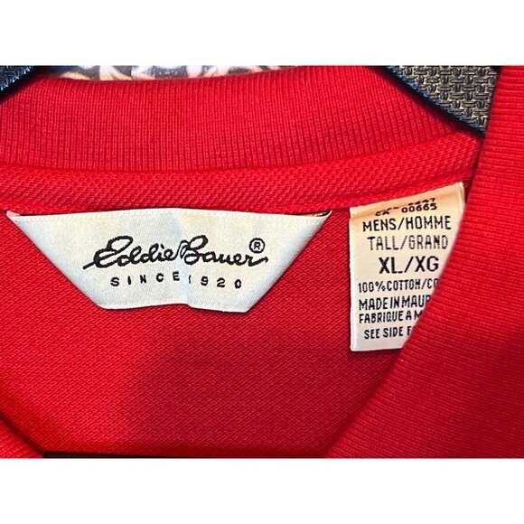 Eddie Bauer Classic Fit Polo Shirt Red Cotton Short Sleeve Button Collar - Picture 9 of 9